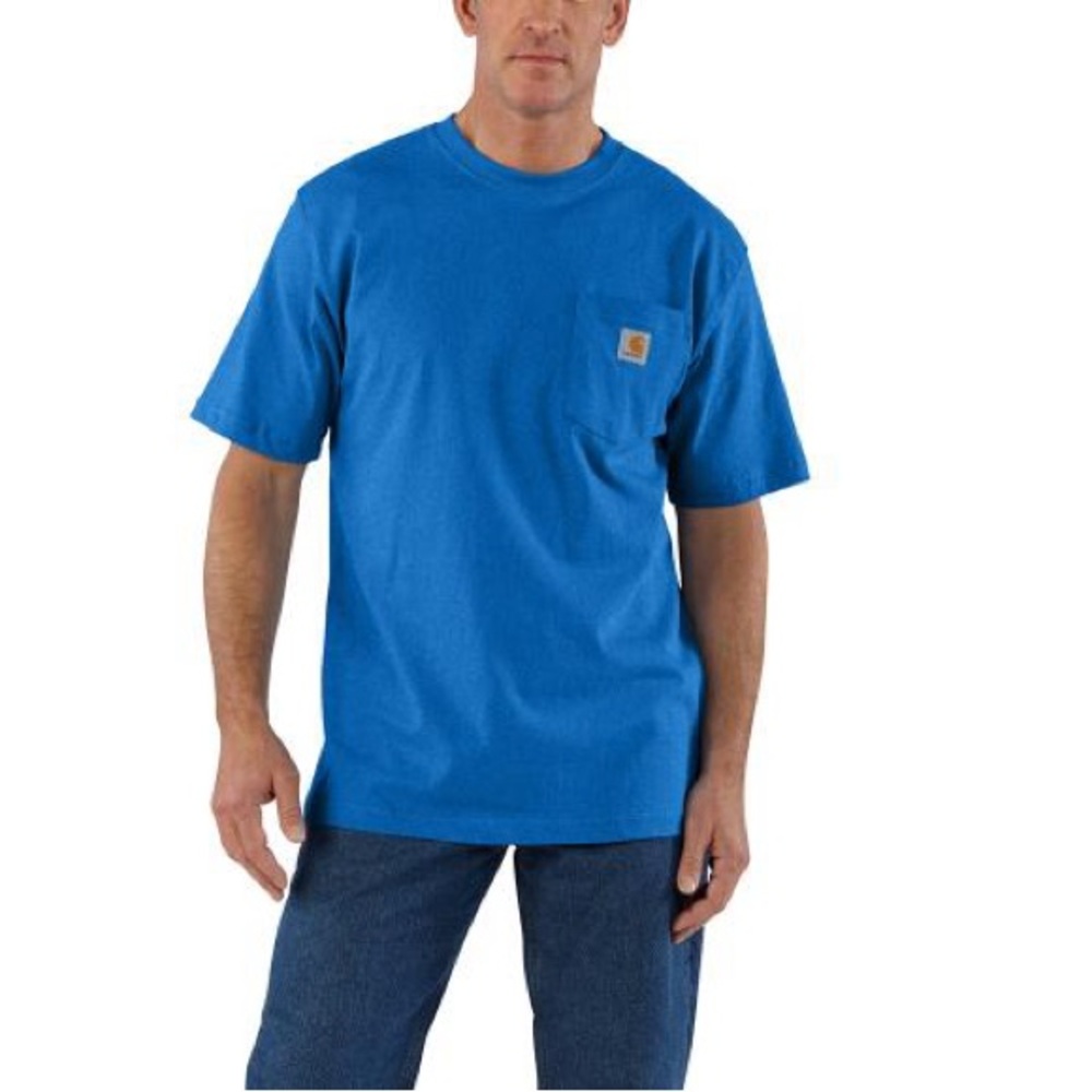 Carhartt K87 Loose Fit Workwear T-Shirt Royal Blue Front Chest Pocket Size 2XL